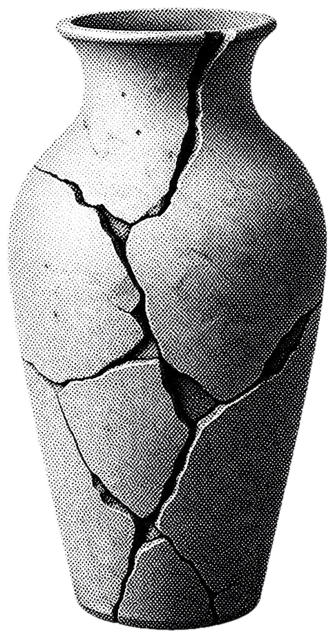 A fractured ceramic vase in halftone treatment